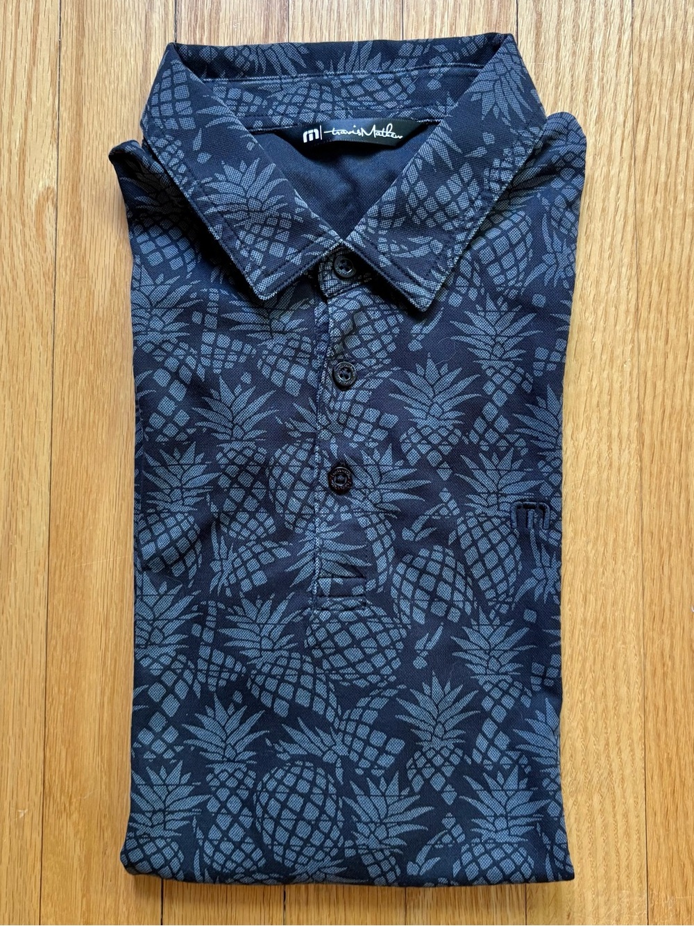 Travis Mathew Men’s Short Sleeve Performance Polo Large Black Gray Pineapple